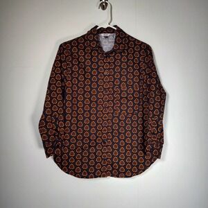 THE KIT Women Small Orange Black Floral Geometric Cotton Button Down Shirt Top